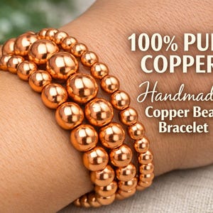 100% Pure Copper Bead Bracelet • Solid Stretch Handmade Jewelry USA