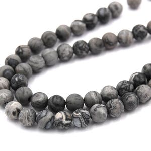 TWO 15&quot; strands Frosted Gray Picasso Jasper 4mm, Two 15&quot; strands