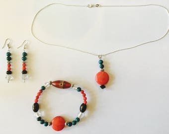Glass Bead and Stone Jewelry Set