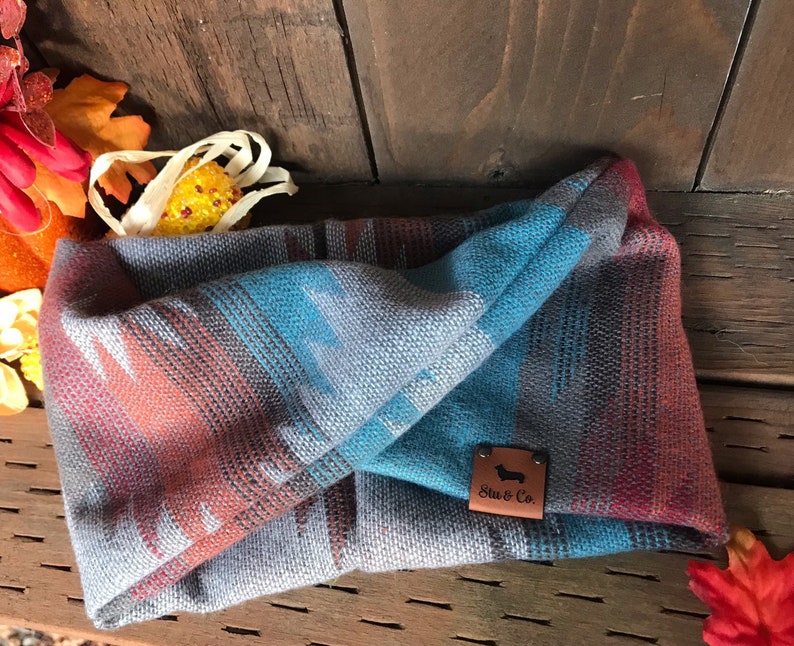 Declo Dog and human infinity scarves aztec woven