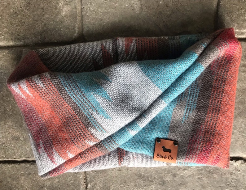 Declo Dog and human infinity scarves aztec woven