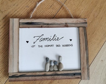 Gift Wall Decoration Picture Wood Stone Saying Family Happiness Shield Oak