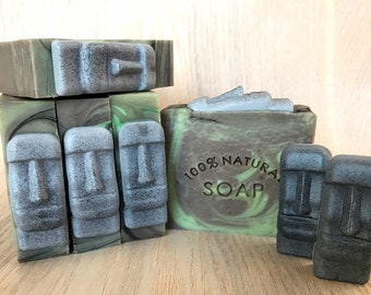 SALE - Easter Island Cold Process Soap / 100% Natural / Basil, Sage and Mint / Bentonite Clay