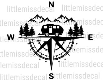 Camping Decal, camper decal, hiking decal, outdoorsy decal, lodging decal, camper compass, mountain decal, bunking decal, gift for hiker