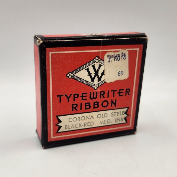 Vintage Woolworth's Typewriter Ribbon in Original Box, Corona Old Style Black-Red Medium Ink Vintage Typewriter Ribbon Black and Red