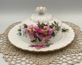 Royal Albert Prairie Rose Covered Butter Dish; made in England