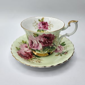 Royal Albert Green American Beauty Teacup and Saucer, Made in England China Cup and Saucer