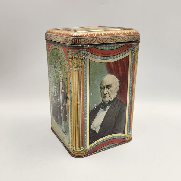 RARE Antique Barclay & Fry Hinged Tin Depicting Prime Minister Mr. Gladstone