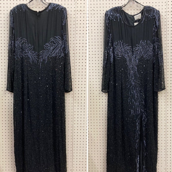 1X NOS Vintage VENEZIA Fashion Black Beaded Sequined Dress
