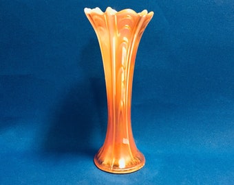 11 inch Peach Opalescent Pulled Loop Vase by Dugan