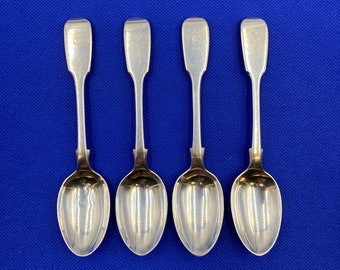 Set of 4 London - Sterling Teaspoons Monogrammed with "E" Circa 1869 Henry Holland