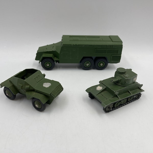 Vintage Dinky Toys Bundle - 152A Light Tank, 673 Scout Car & Armoured Command Vehicle