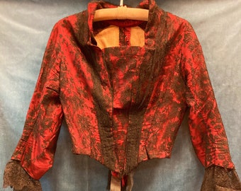 Antique c.1920's Red Shirtwaist Blouse with Black Lace