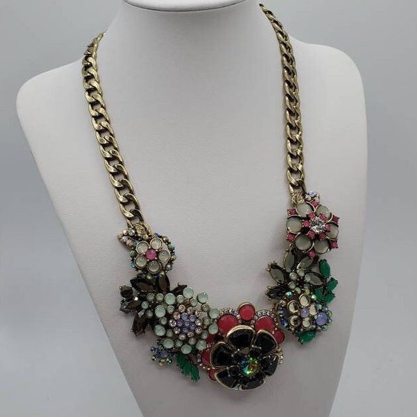 NIB JOAN RIVERS Classic Collection Statement Necklace, Floral with Multi Colored Crystals