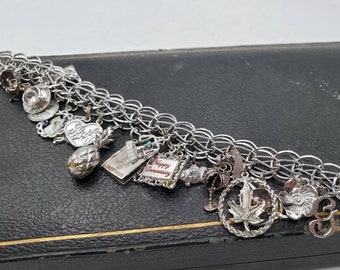 Triple Width Sterling Charm Bracelet with 22 Charms Includes Sterling Silver Charms