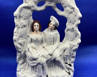 Vintage Staffordshire Pottery Wedding Day Porcelain Couple; c.1859 Large Porcelain Figurine "Wedding Day"