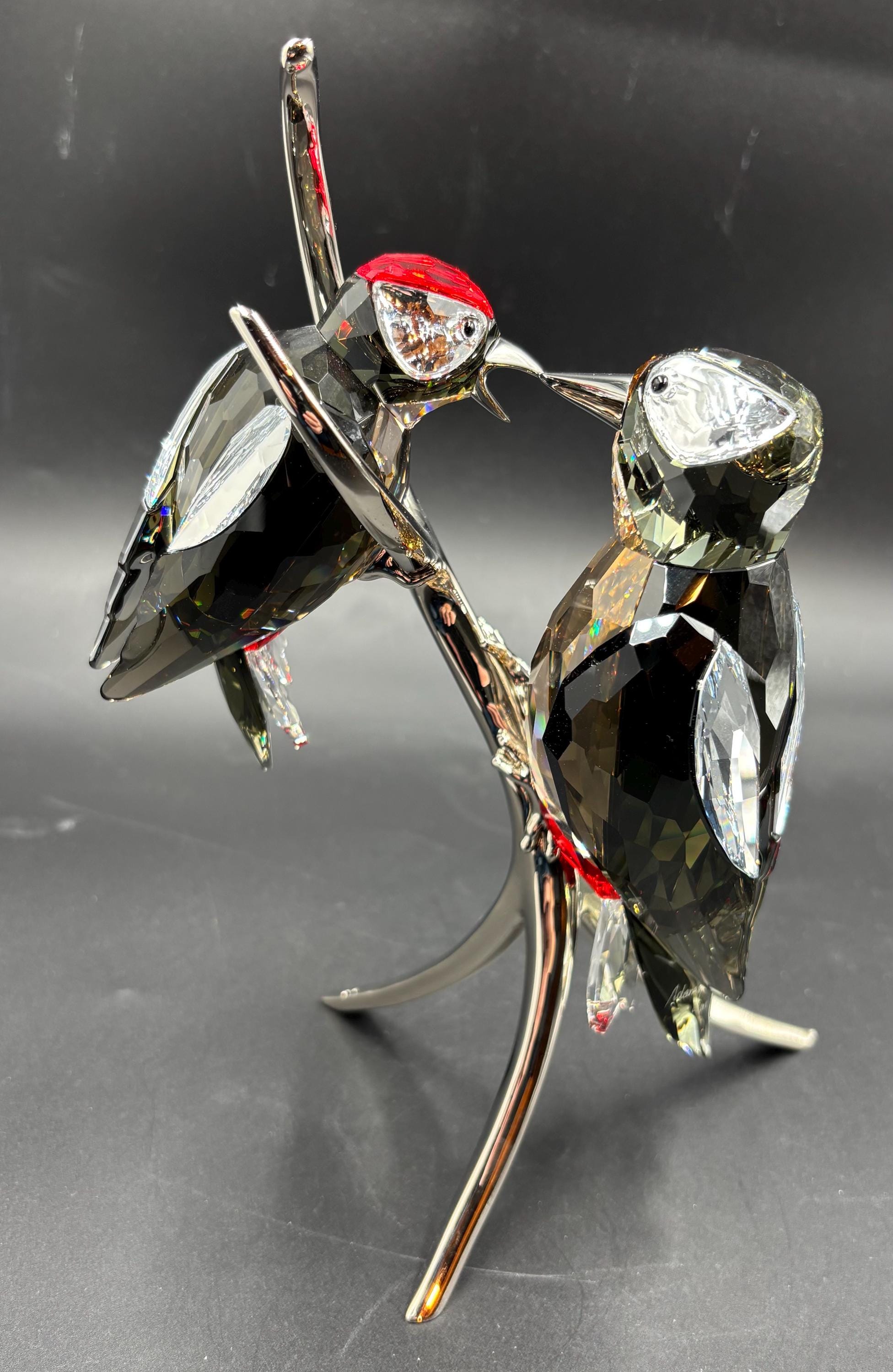 Artist Signed Retired Swarovski Woodpeckers 2009 Crystal Paradise