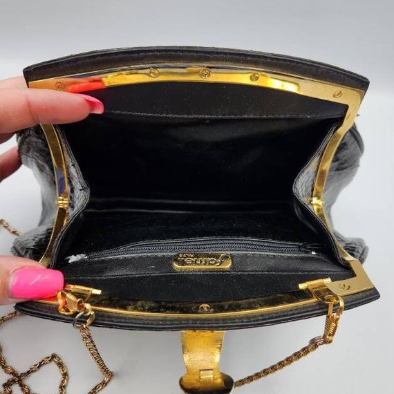 Vintage Farnell Paris Black Snakeskin Handbag, Bl… - image 7