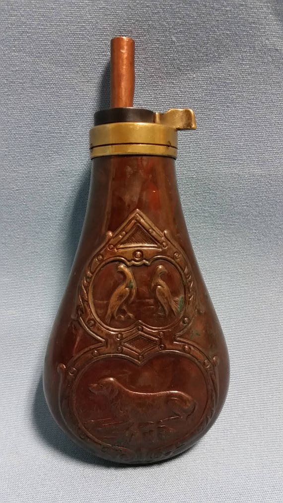 Antique Copper Powder Flask Embossed with Dog and Pheasants Etsy