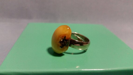 Genuine Baltic Amber Butter Color Sterling Ring - image 3