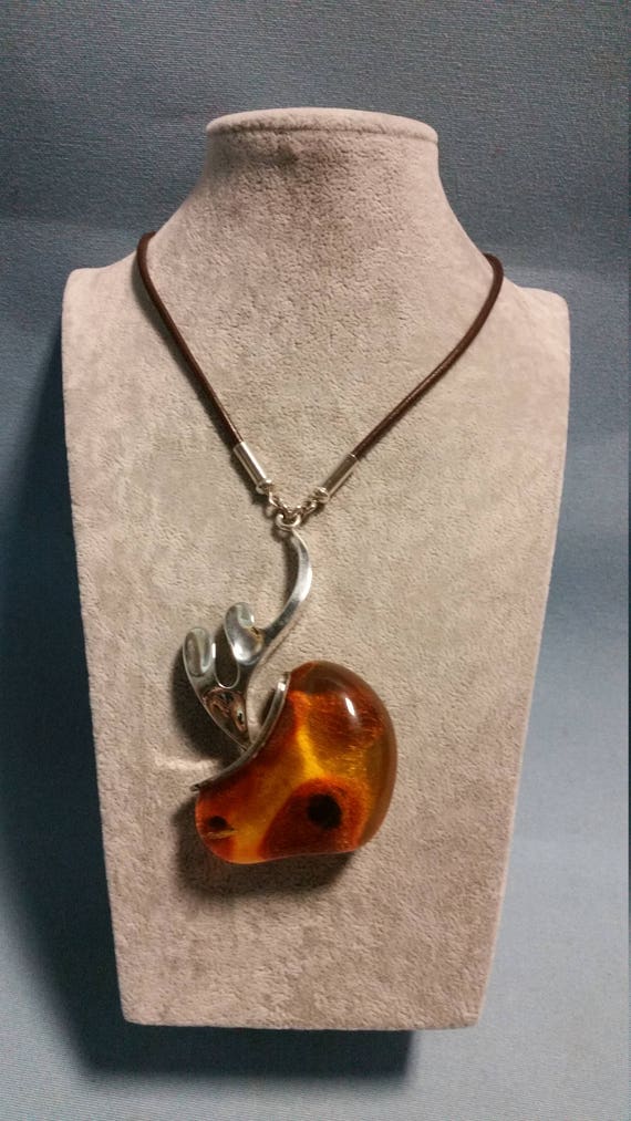 Genuine Baltic Amber Large Pendant in Sterling Sil