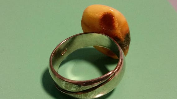 Genuine Baltic Amber Butter Color Sterling Ring - image 5