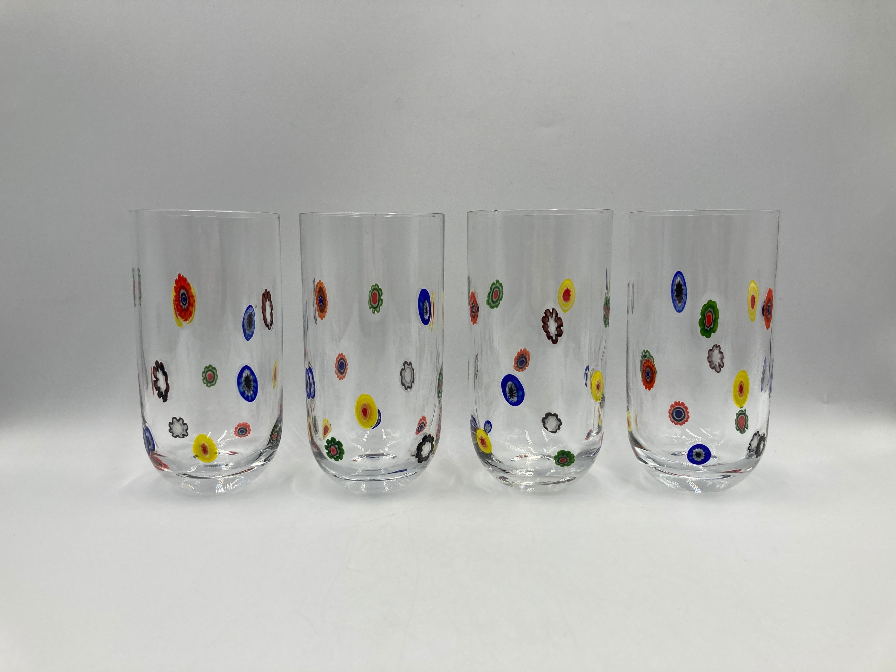4er-Set Leonardo Millefiori Muranoglas-Trinkgläser aus den 1980er Jahren