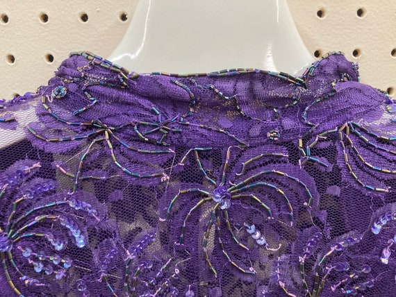 XL Vintage Purple Beaded and Sequined Blouse and … - image 7