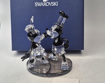 Colored Swarovski Steamboat Willie Mickey and Minnie Mouse Figurines with Box #1142826 circa 2013