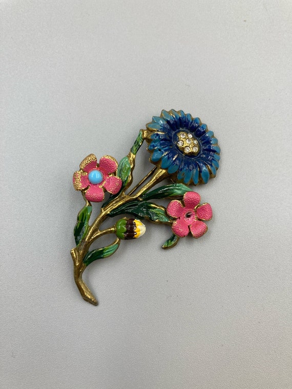 Art Deco Painted Floral Brooch, Pretty Floral Broo