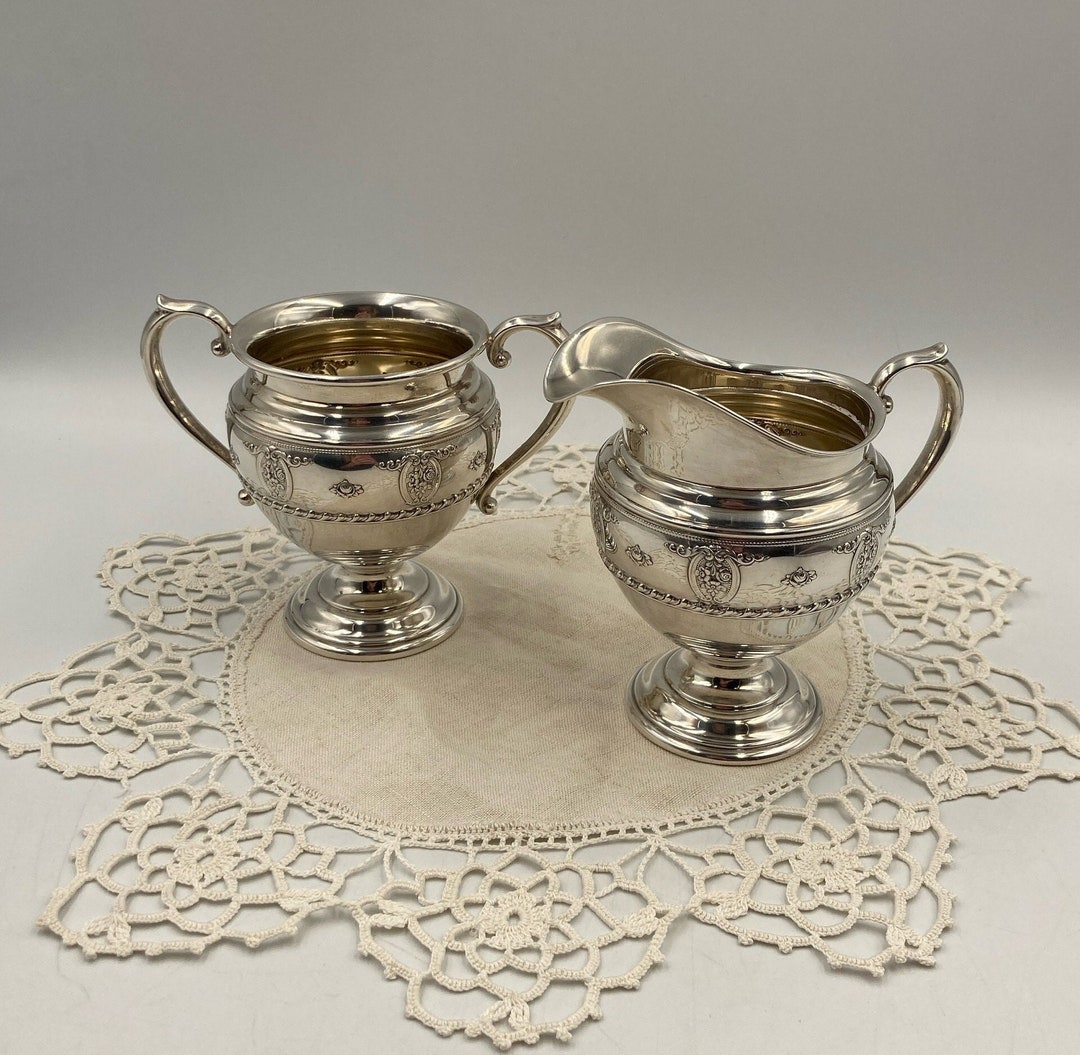 1930s Sterling Silver WALLACE Rose Point Cream and Sugar Set Etsy
