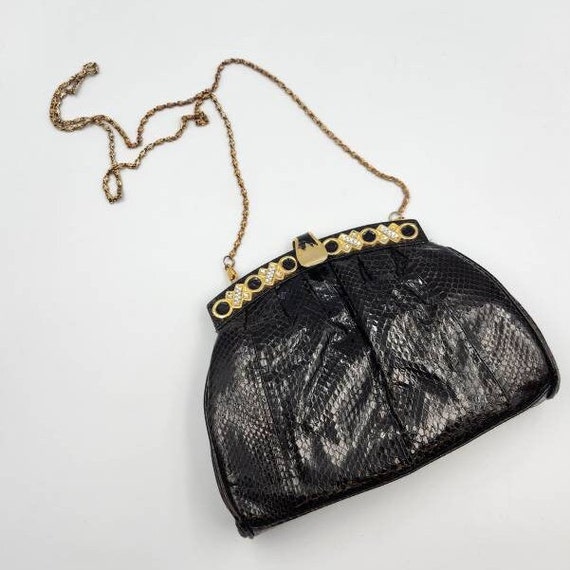 Vintage Farnell Paris Black Snakeskin Handbag, Bl… - image 2