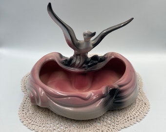 HULL Art Pottery Pink and Grey Flying Duck Planter #104