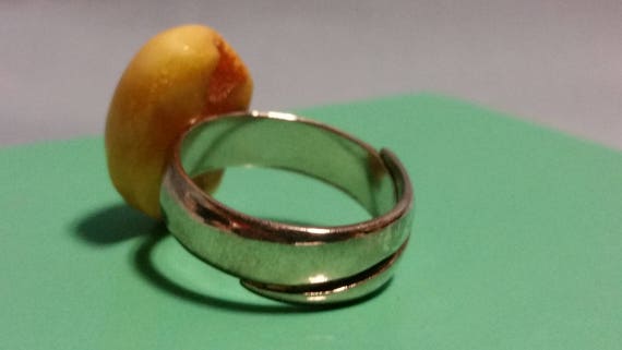 Genuine Baltic Amber Butter Color Sterling Ring - image 4