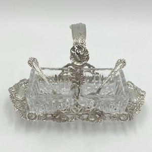 Birks Sterling (Germany) Double Salt Cellar Handled Basket with Salt Spoons