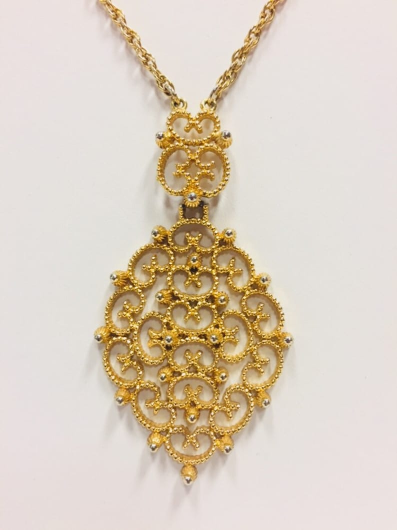 Vintage D/'Orlan Gold Tone Necklace Scrollwork Pendant and Chain