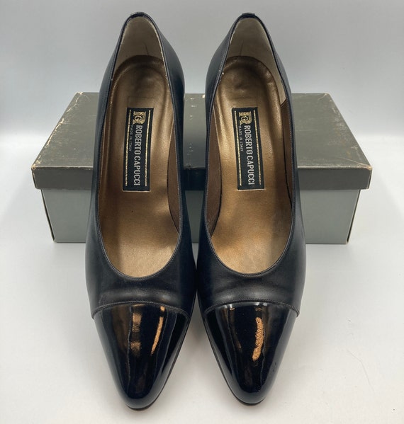 Vintage Roberto Capucci Black Leather Pumps with … - image 2