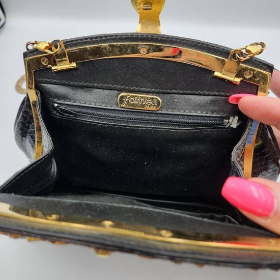 Vintage Farnell Paris Black Snakeskin Handbag, Bl… - image 6