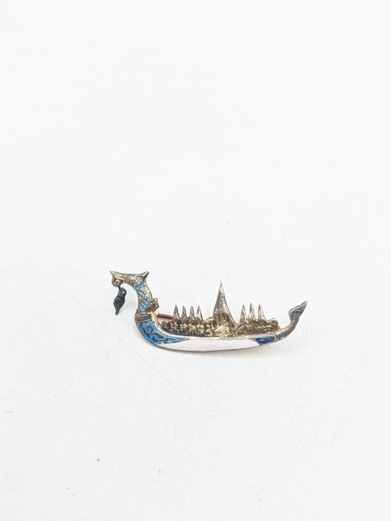 c. 1940s "Siam" STERLING Enamel Dragon Boat Ship B