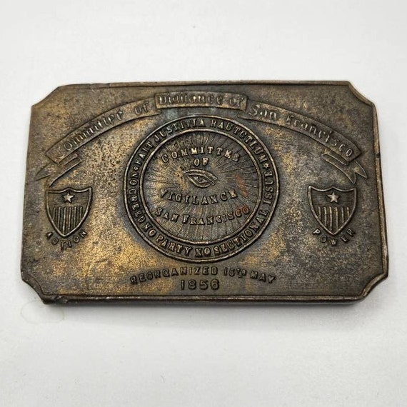 Vintage Brass Belt Buckle, Committee of Vigilance… - image 2