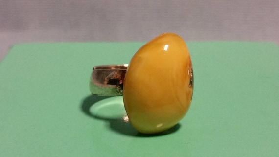 Genuine Baltic Amber Butter Color Sterling Ring - image 1