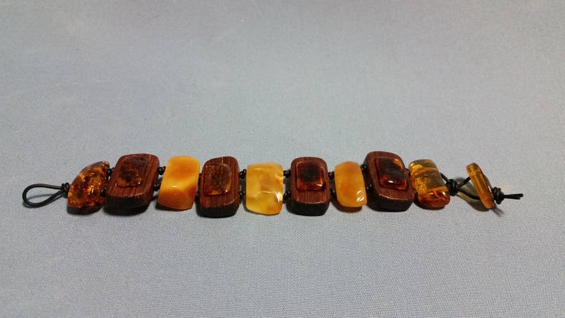 Genuine Baltic Amber and Wood Multi Colored Chunky Bracelet