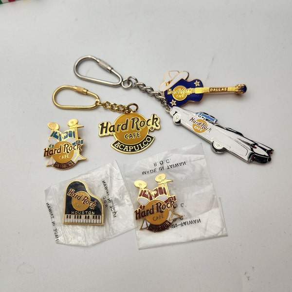 Vintage Hard Rock Cafe Pins and Keychains; Houston, San Francisco, Acapulco