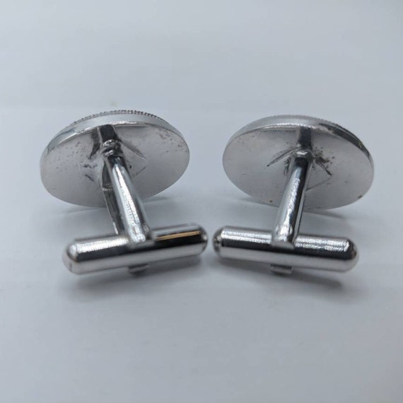 Silver Tone / Rhodium Cufflinks ribbed with Red/P… - image 6