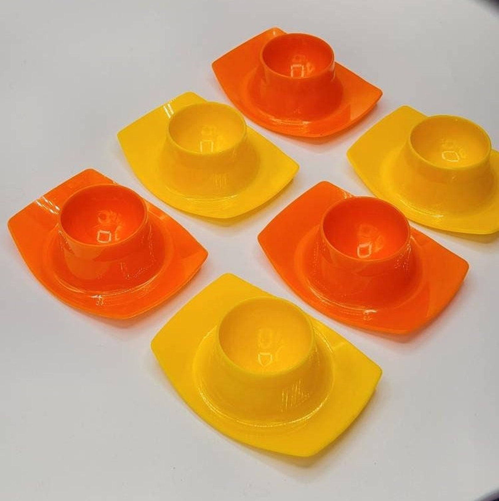 Vintage Set of 6 Egg Cups, 1970s Orange and Yellow Plastic Egg Cups from Gerda, Germany