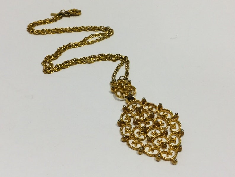Vintage D/'Orlan Gold Tone Necklace Scrollwork Pendant and Chain