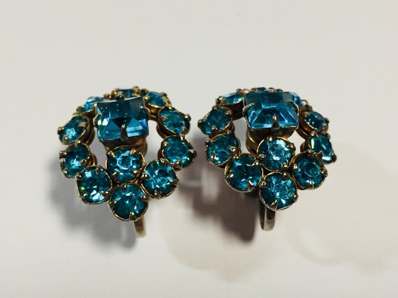 Vintage Aquamarine Rhinestone Earrings  Aquamarin… - image 8