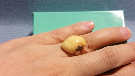 Genuine Baltic Amber Butter Color Sterling Ring - image 7