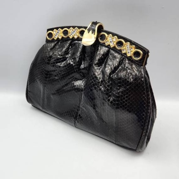 Vintage Farnell Paris Black Snakeskin Handbag, Bl… - image 3