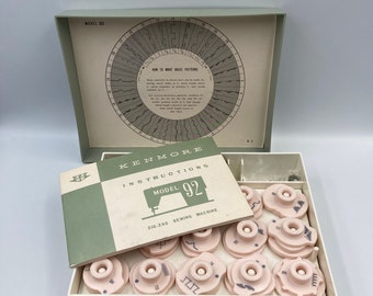 Set of 30 Vintage Sears Kenmore Model 92 Stitch Cams / Pattern Discs in Original Box with Manual